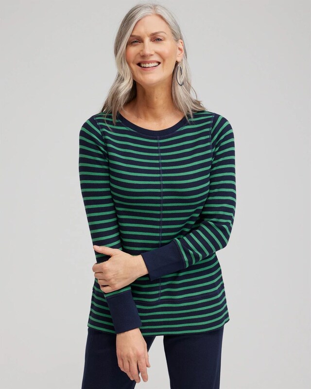 Zenergy Waffle Knit Stripe Top - image 1